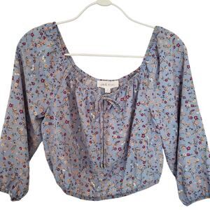 Pink Rose Lavender Floral Scoopneck Blouse Size S